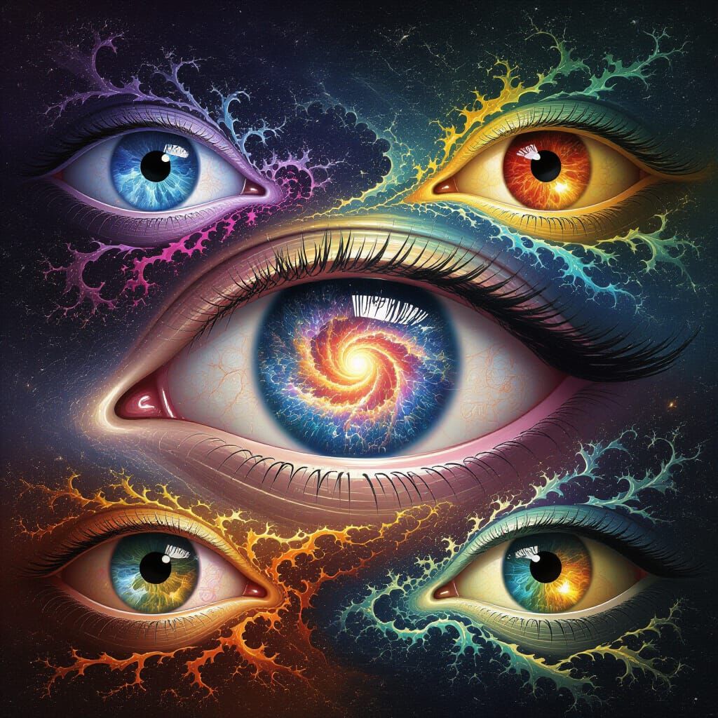 Psychedelic Fractal Universe with Giant Eyes
