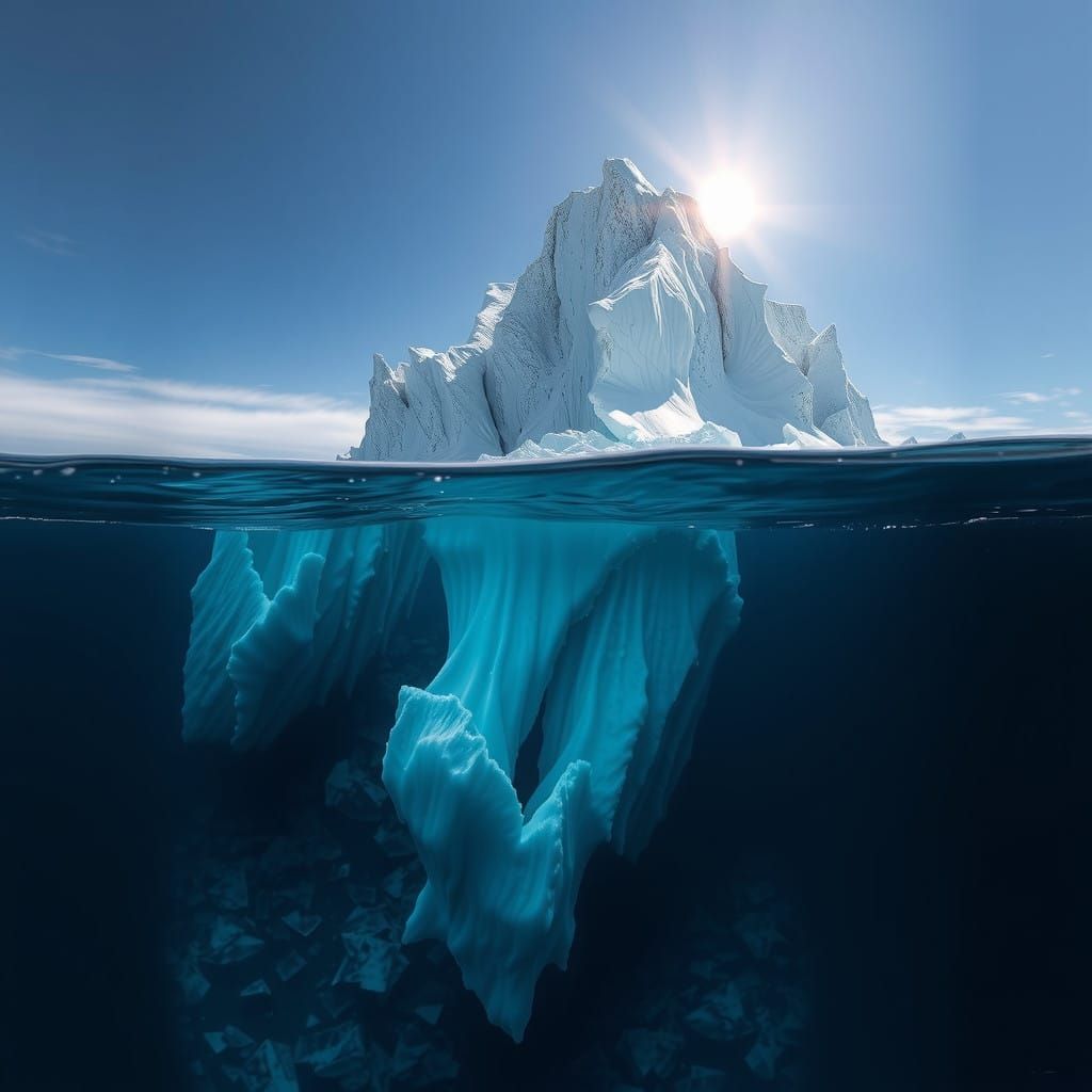 Ethereal Glacier Pierces Ocean Depths in Radiant, Otherworld...