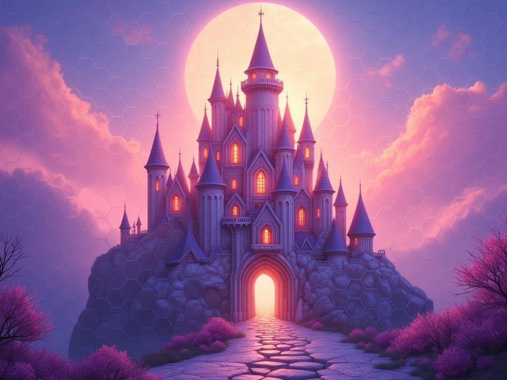 Fantasy castle in a dreamland of candy colors