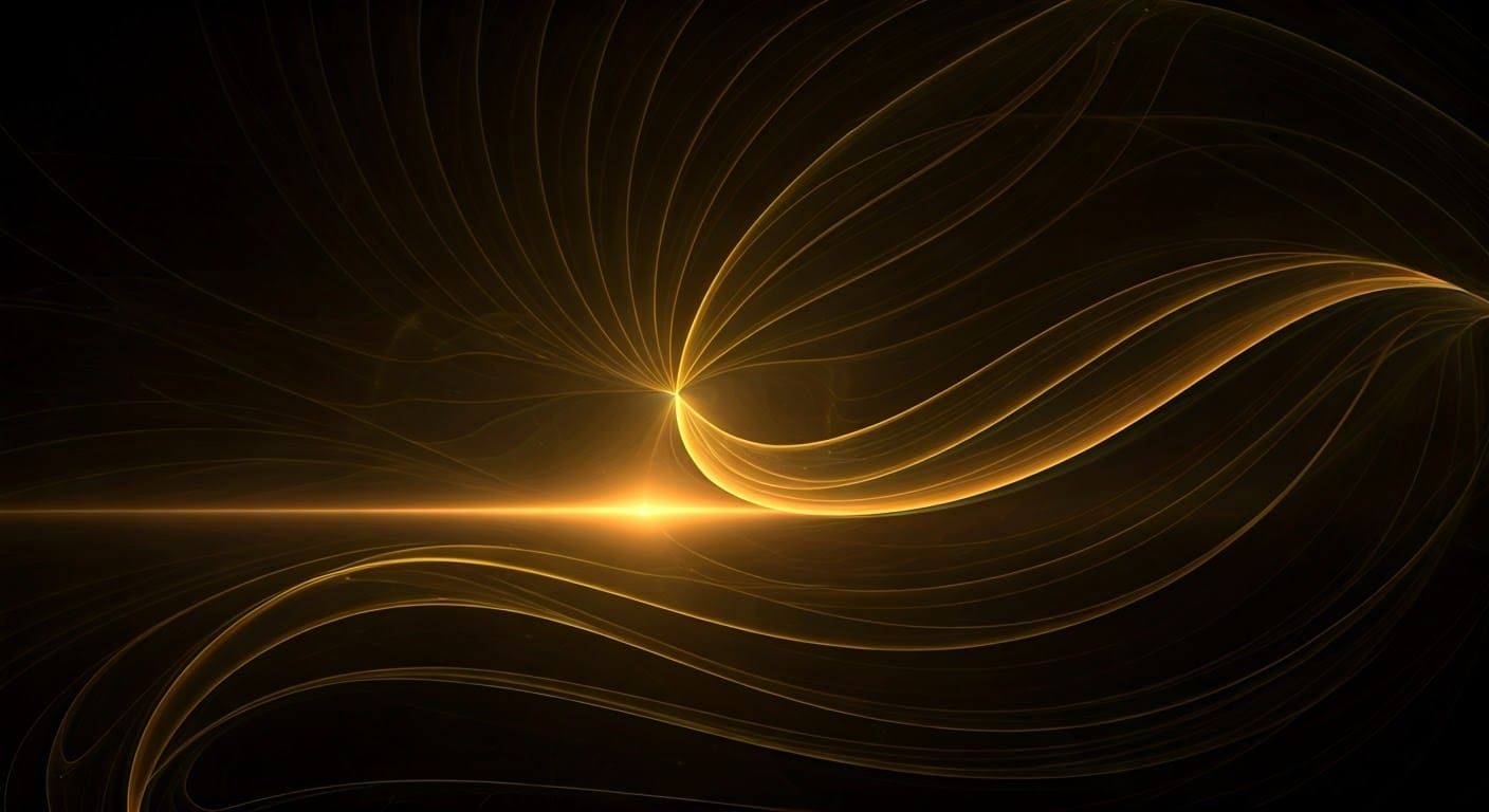 Golden Hour Scene with Abstract Fractal Elements