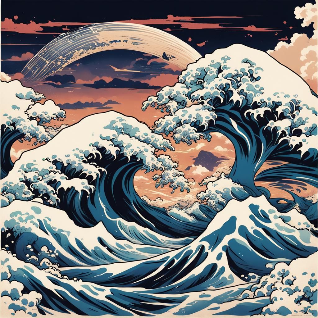 The Great Wave off Kanagawa in Anime Style