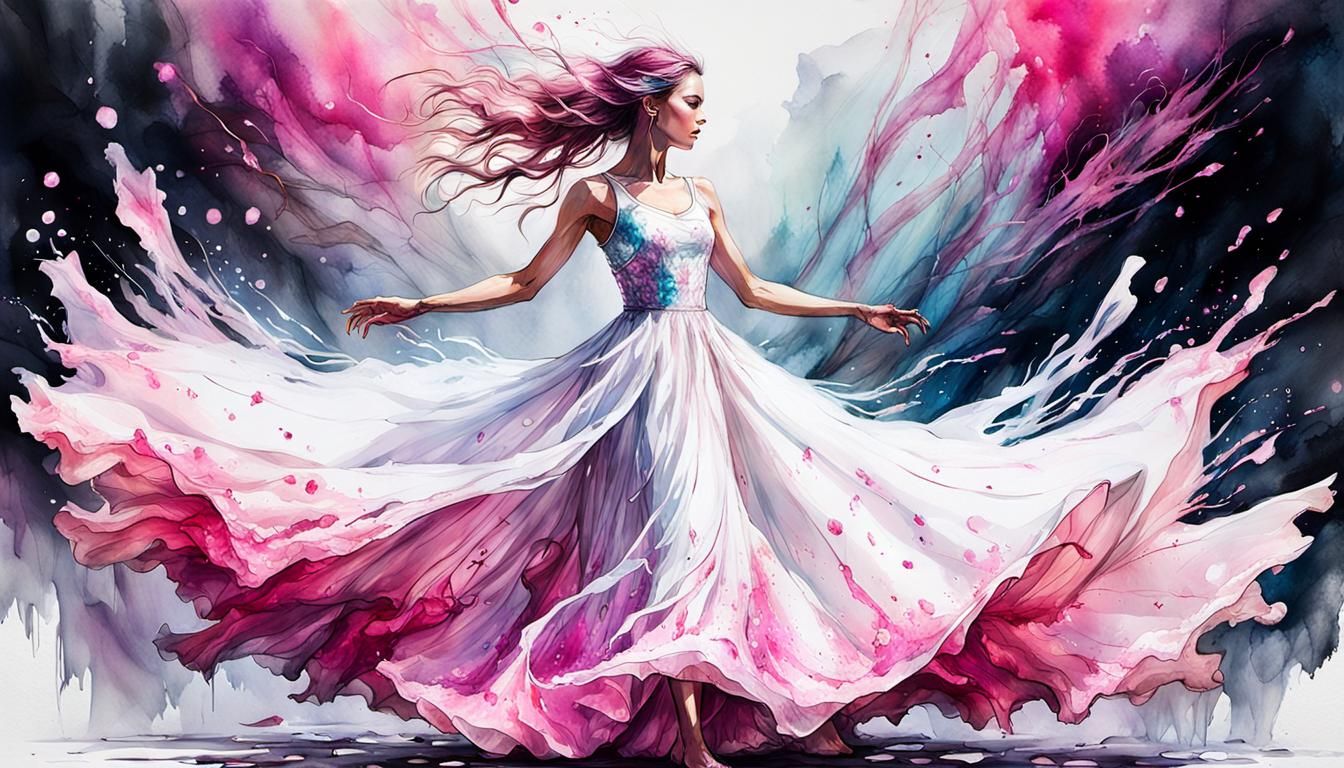Dancing Girl in Crystal Dress with Pink Ice