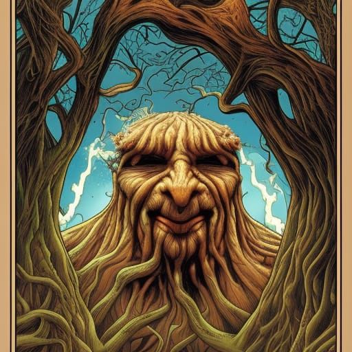 Tree with Face in Comic Book Art Style