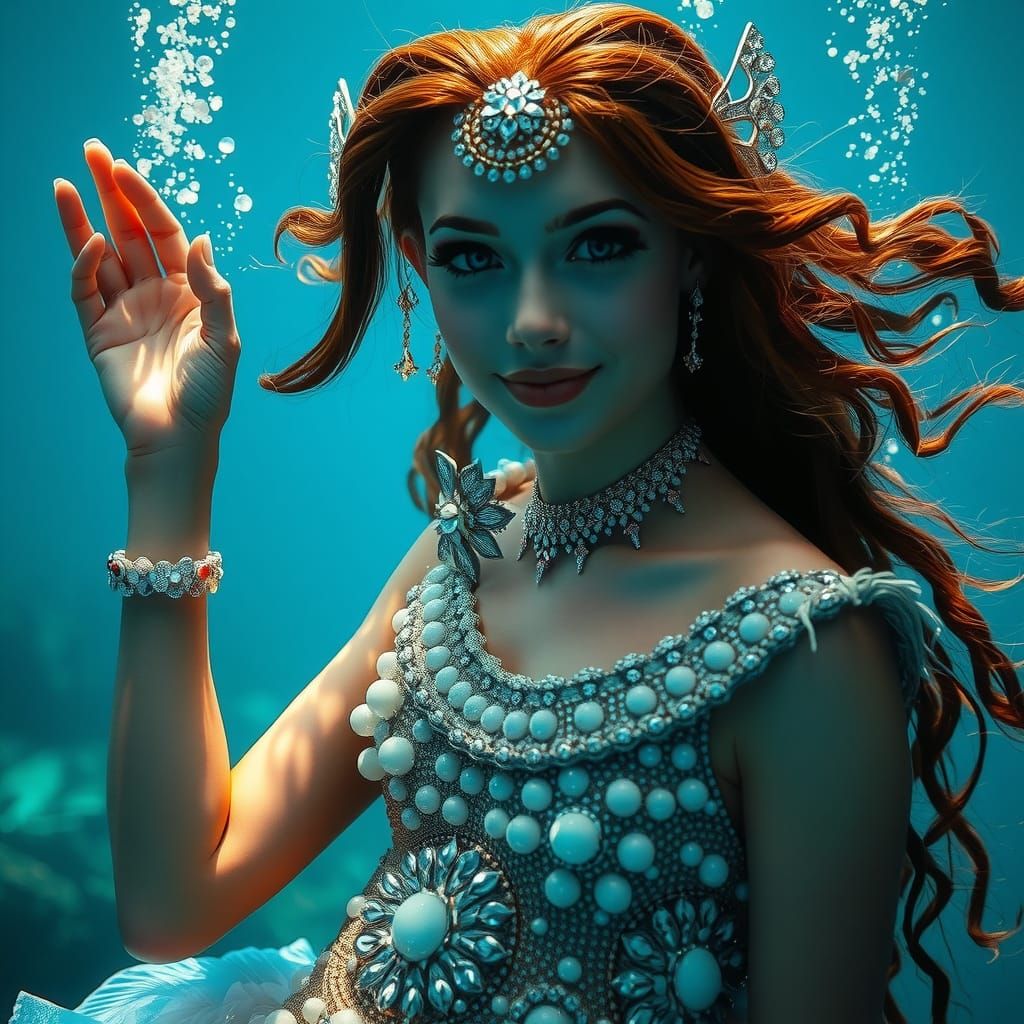 Ocean Princess in Jewel Bead Dress, Digital Art