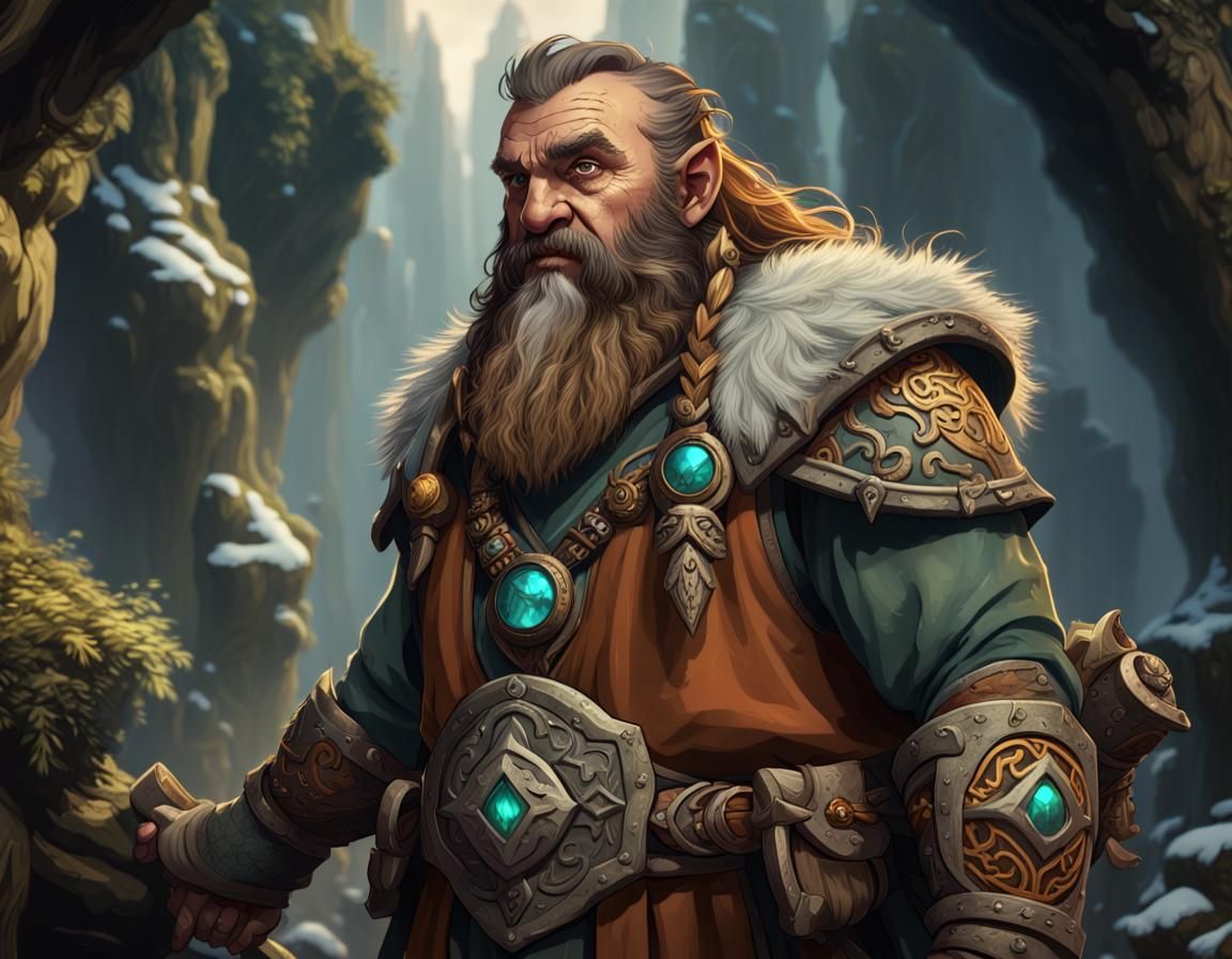 Dwarven Druid Character Profile in Detailed Matte Style