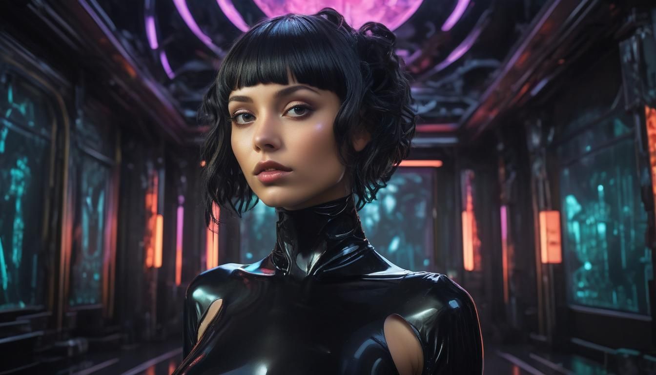 Futuristic Woman in Black Latex: 8K Portrait