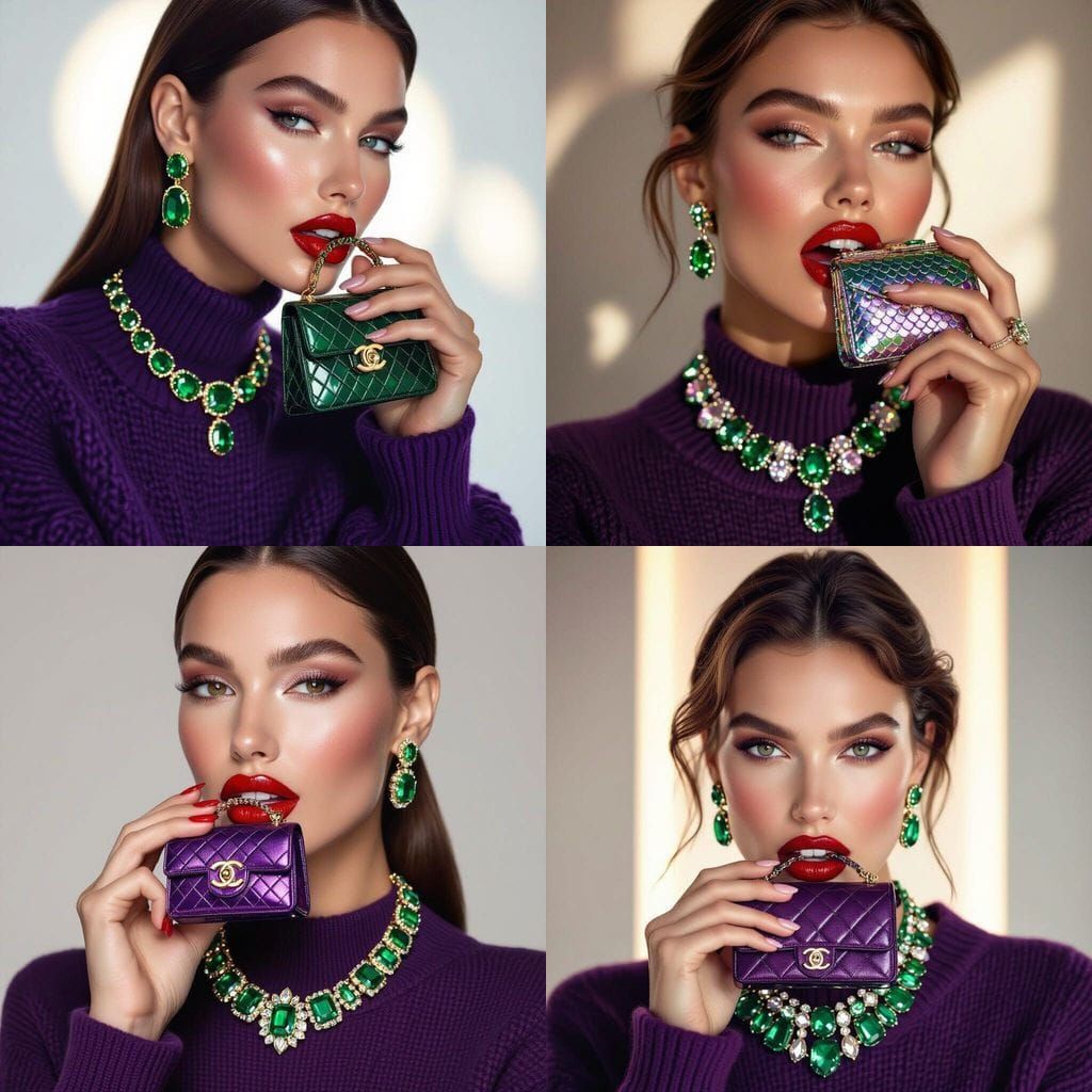Realistic Portrait of Woman with Purple Sweater and Chanel B...