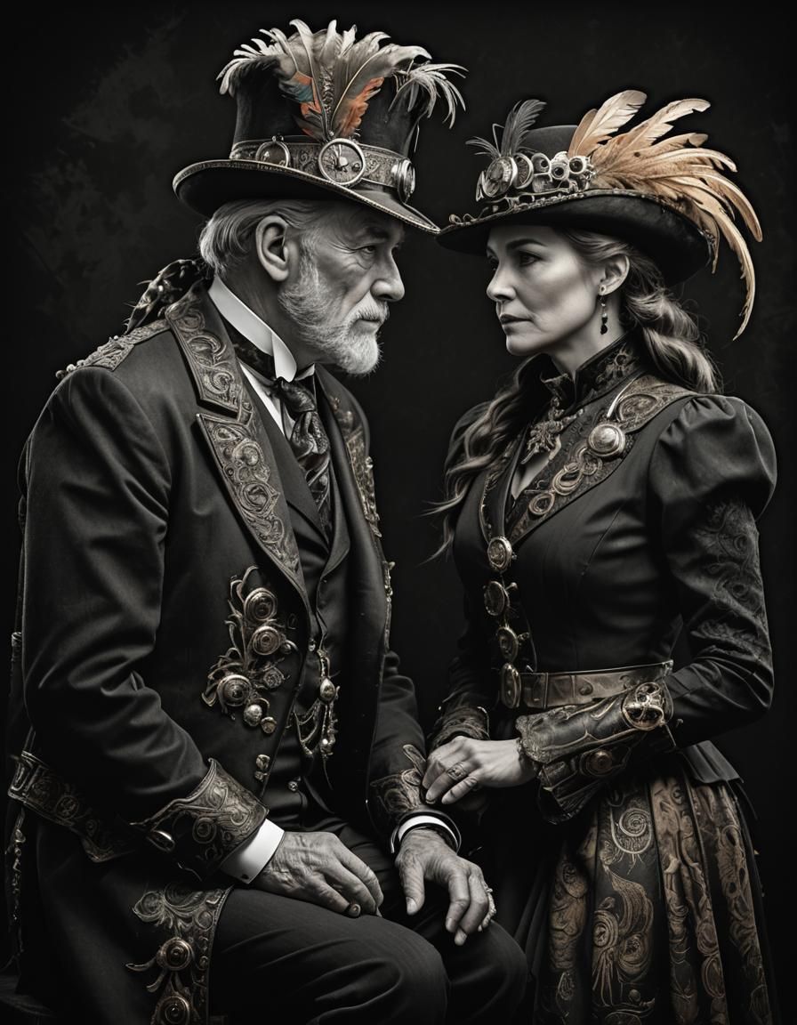 Steampunk Couple Portrait in Photorealistic Style