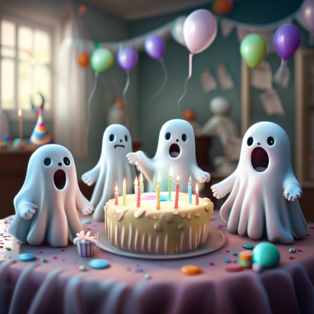 Cute Baby Ghosts Birthday Party in Wes Anderson Style