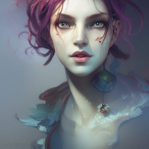 Mushroom Witch Portrait in Art Nouveau Style