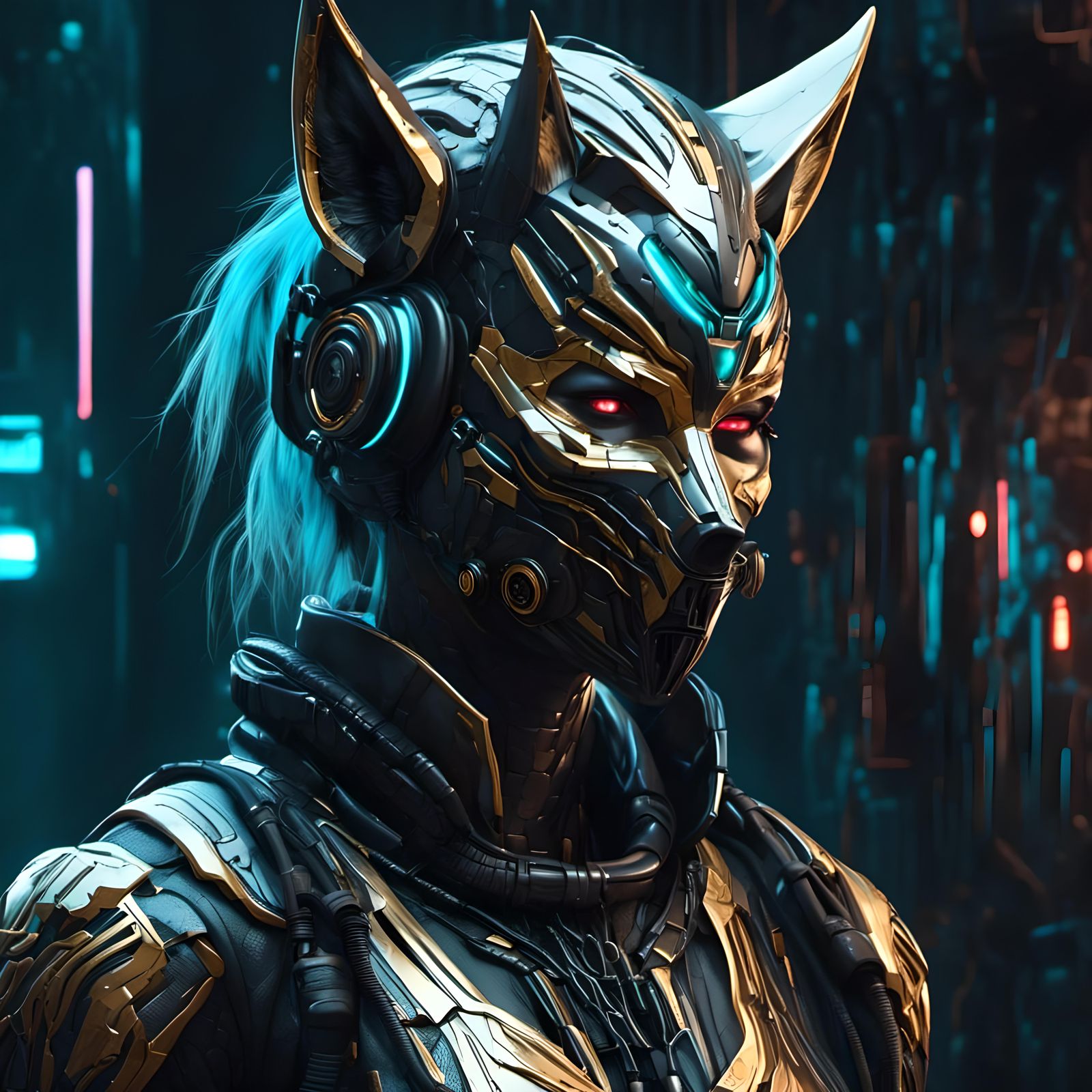 Cyberpunk Wolf-Human Hybrid Villain Portrait