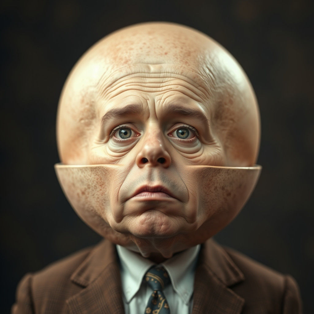 Man with Giant Head in Bowl: Dramatic Photography