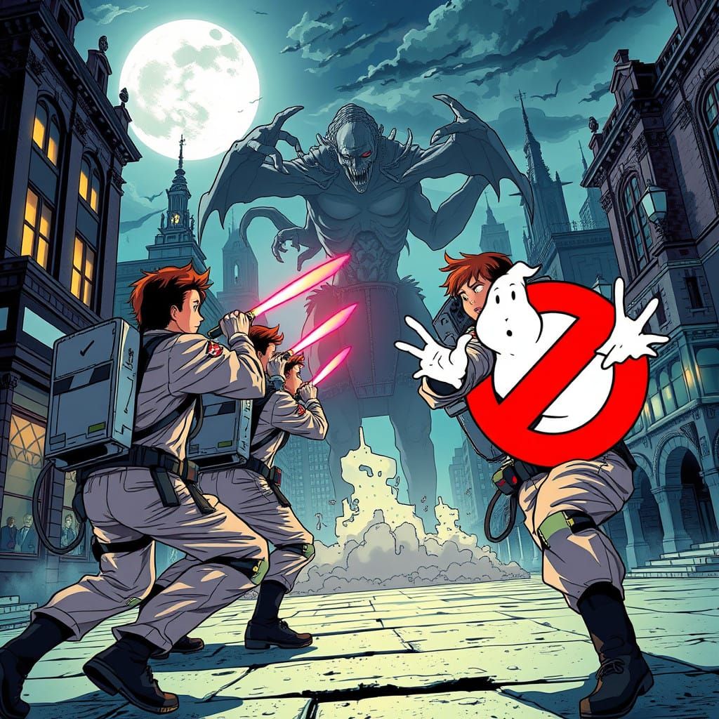 Ghostbusters Battle Dark Nosferatu in Anime-Style Action