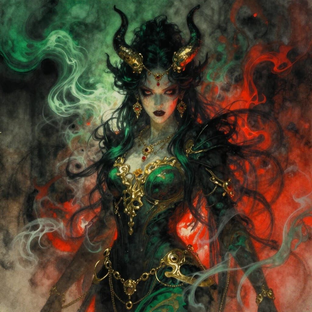 Shadowy Demon in Emerald and Gold