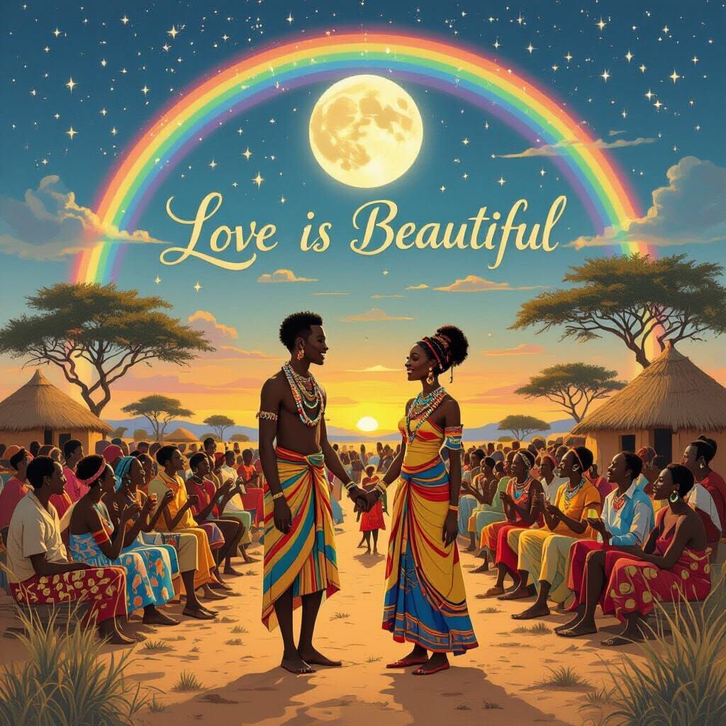 Diverse Love Celebrated in African Village Under Full Moon