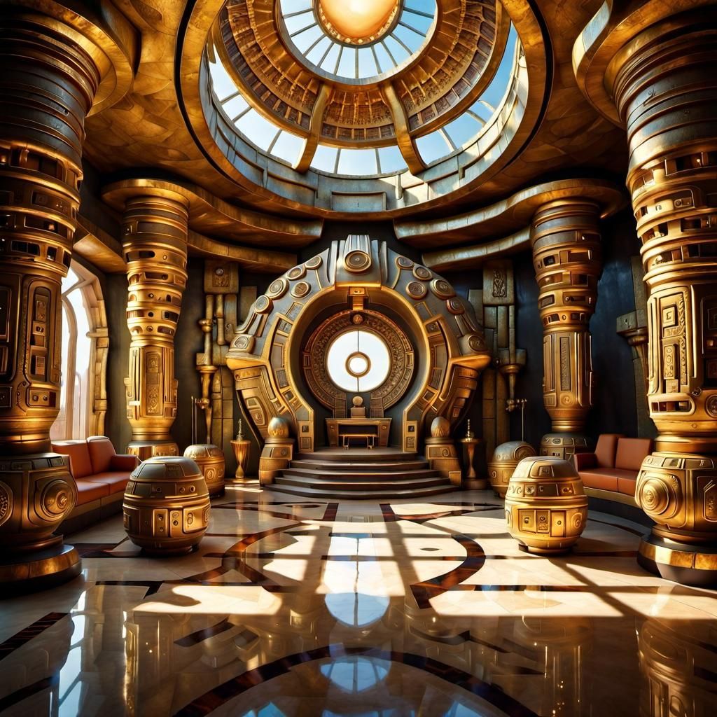 Sci-Fi Mayan Temple Interior in Golden Hour Lighting