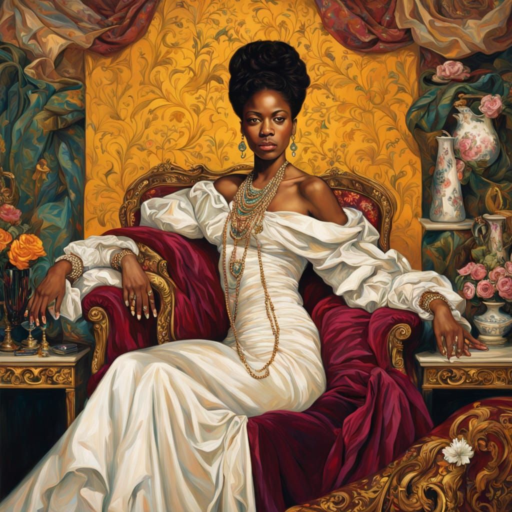 Wealthy Woman in Opulent Attire