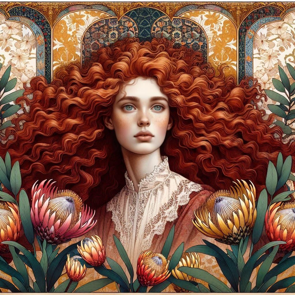 Portrait of Redhead in Ornamental Style with Gold Leaf