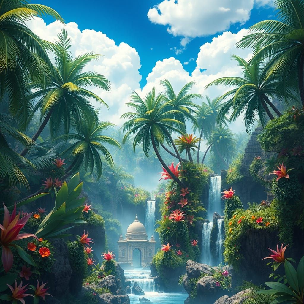 Fantastical Tropical Utopia in Detailed Matte Painting