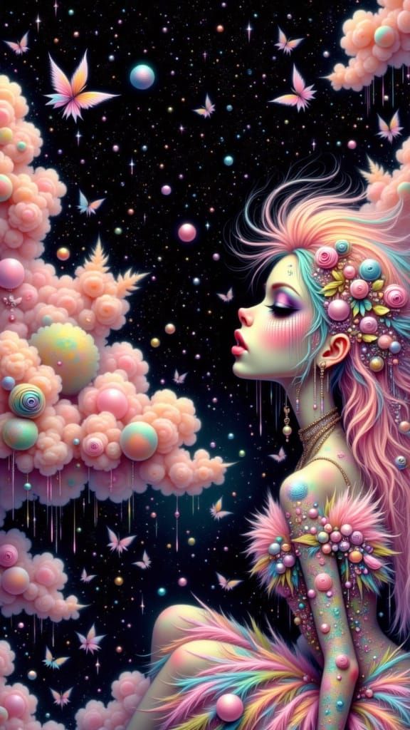 Pastel Goth Girl in Pop Surrealist Landscape