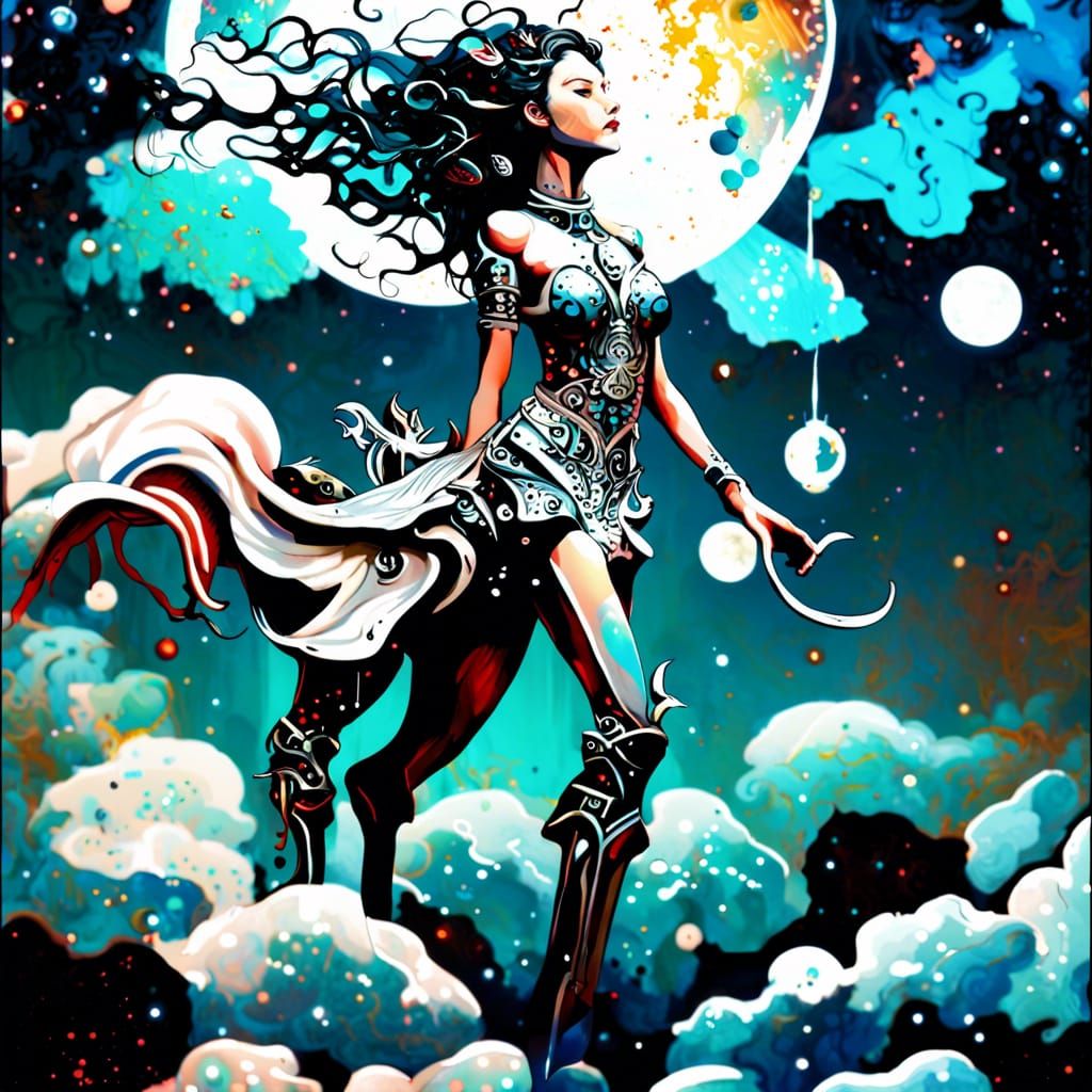 fantastical centaur, breast plate armor, hanging from the mo...