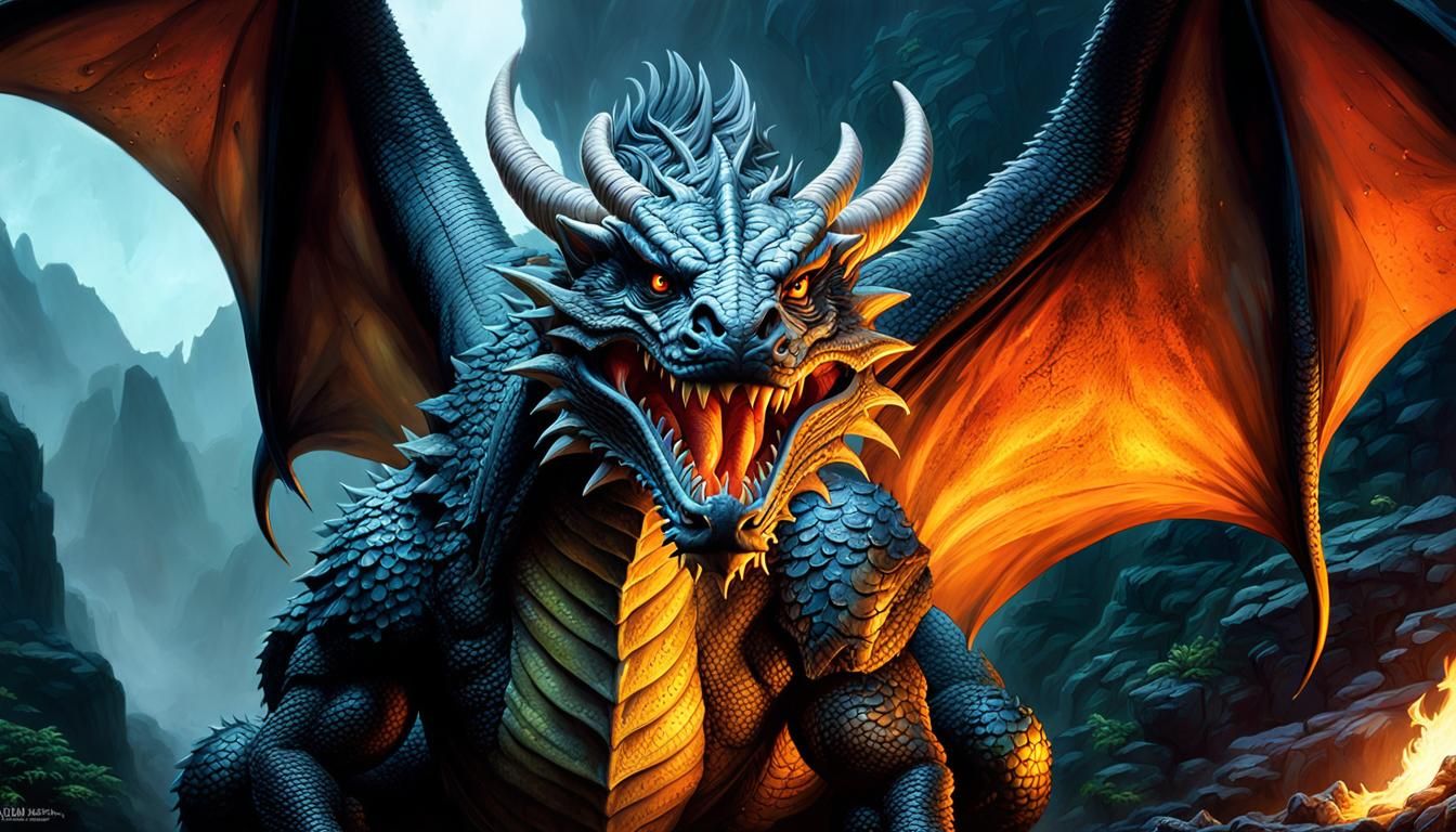 Medieval Dragon Lair Portrait in Dark Fantasy Style