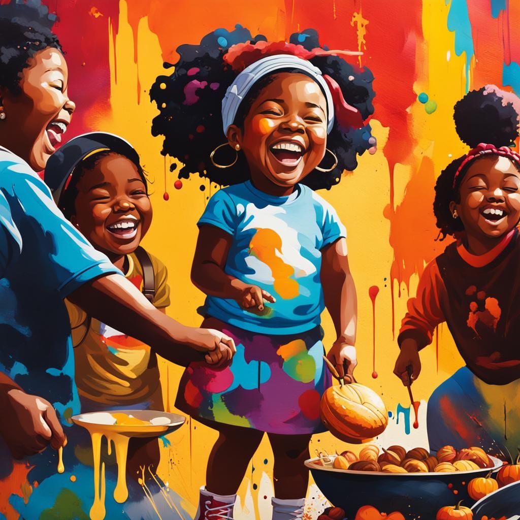 Thanksgiving Family Joy in Vibrant Street Art