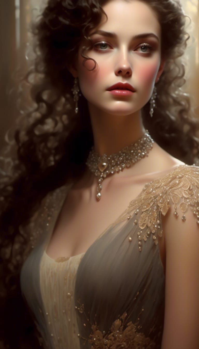 Luminous Grey Lady Portrait with Delicate Gown