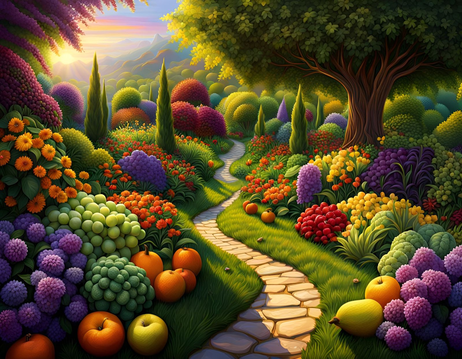 Vibrant Garden of the Spirit: A Matte Painting