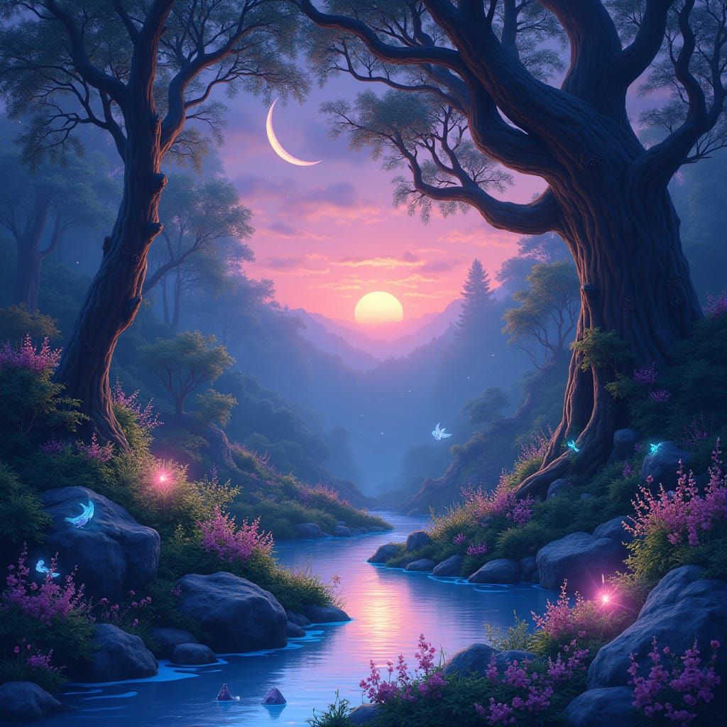 Surreal Twilight World of Bioluminescent Dreams