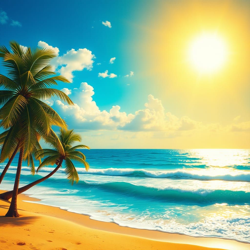 Serenity at Sunset: Tropical Paradise with Azure Sky and Tur...