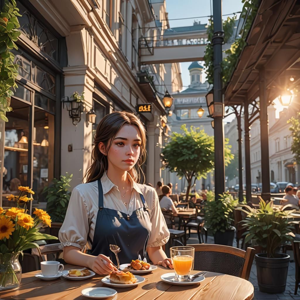 Girl's Summer Breakfast in Moscow: 3D Anime Art