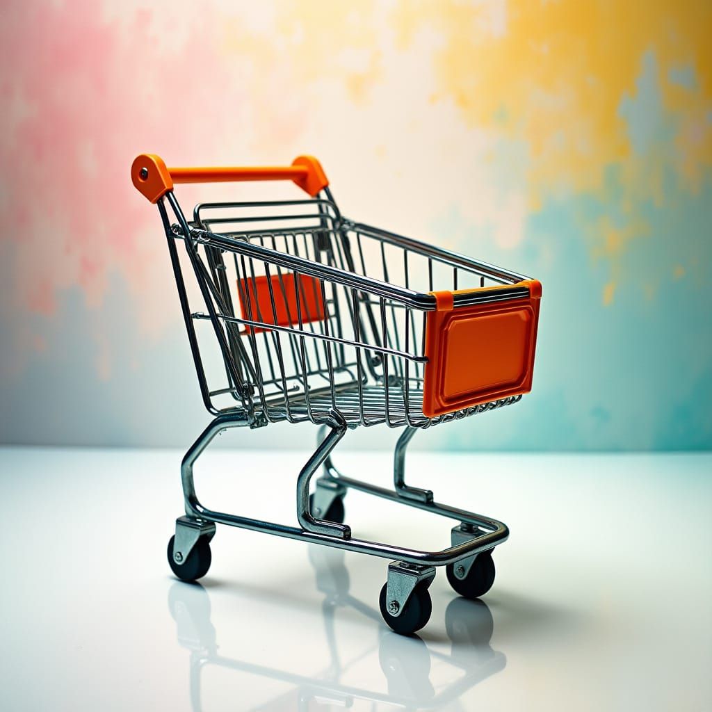 Whimsical Wooden Shopping Cart in Vibrant Colors