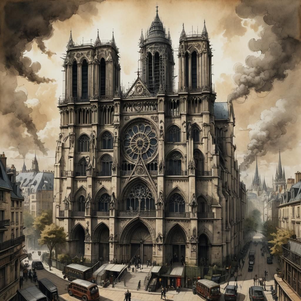 Steampunk Notre Dame de Paris in Neo-Victorian Style
