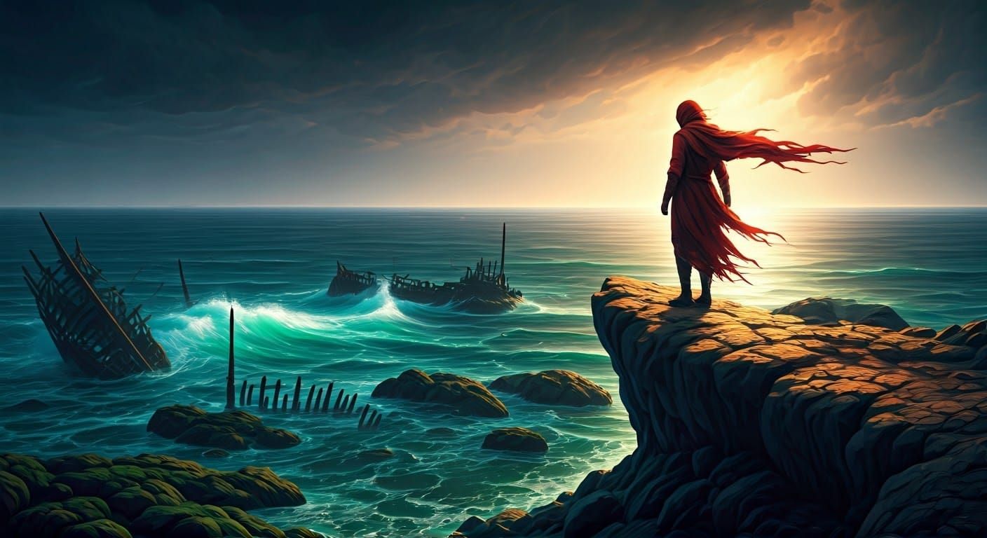 The Guardian of Turbulent Seas in a Vivid, Expressive Style