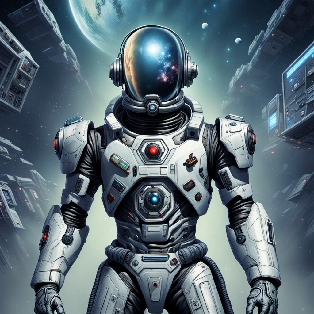 Cybernetic Astronaut in Space, Cyberpunk Style