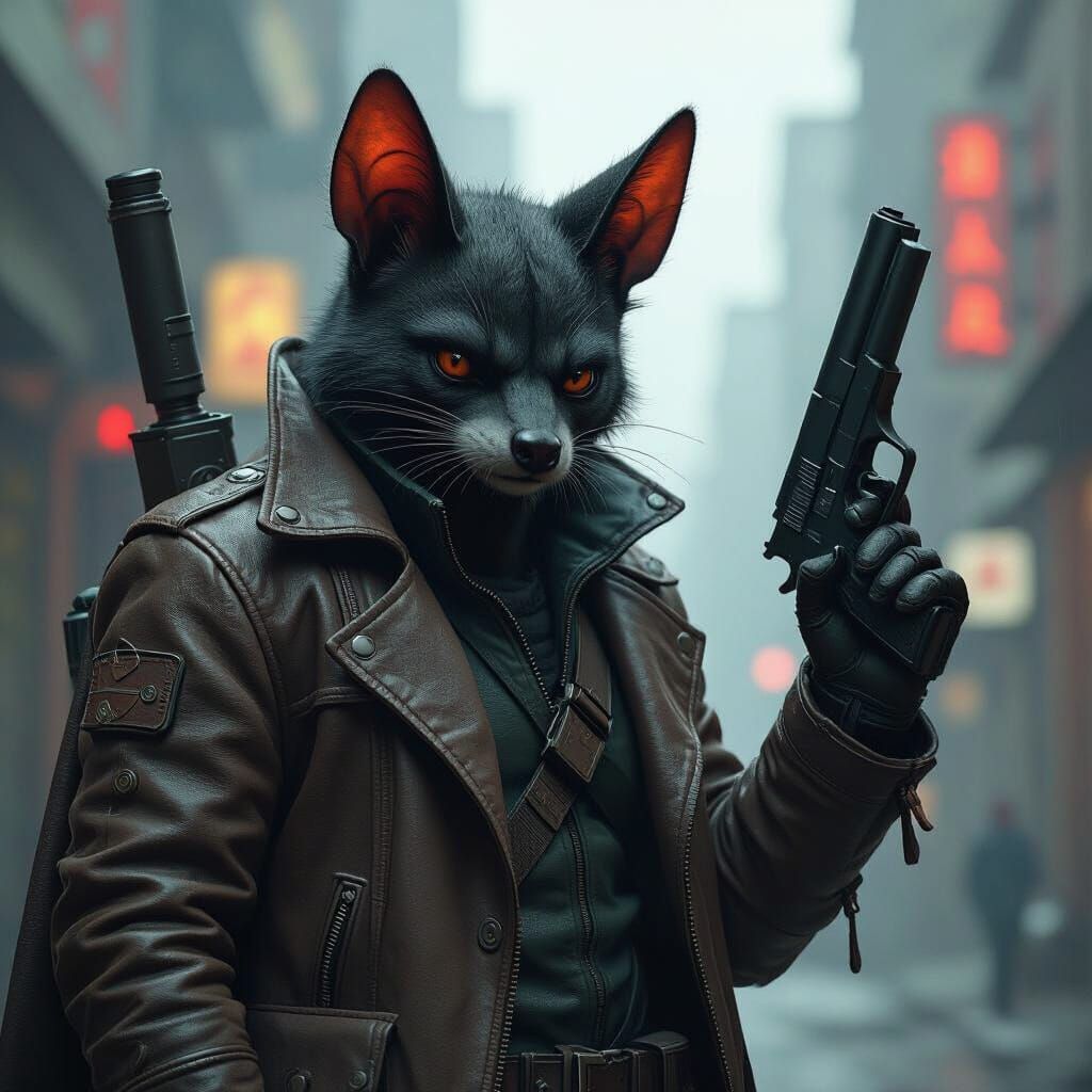 Cyberpunk Bat Vigilante in Gritty Urban Setting