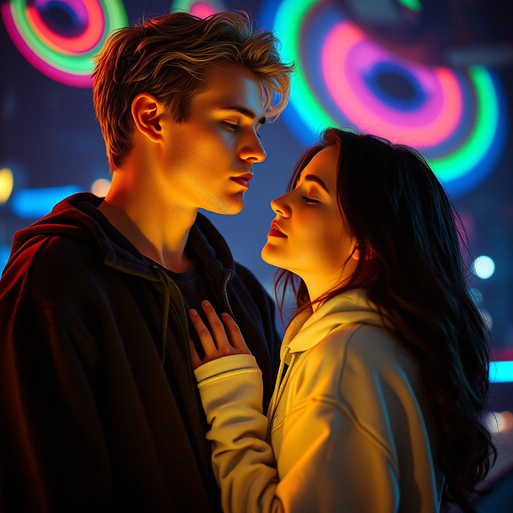 Teenage Couple Portrait in Cinematic Lighting