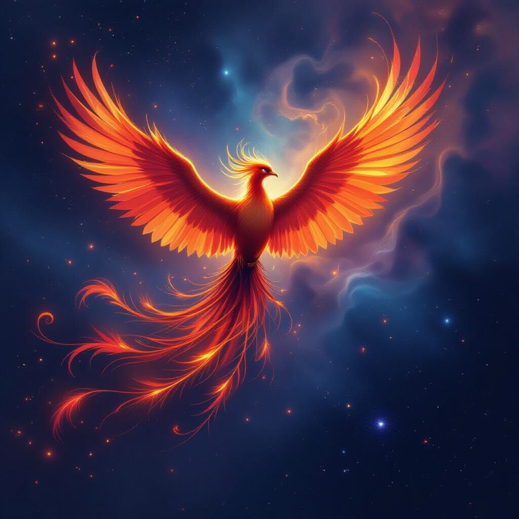 Majestic Phoenix Soaring Through Cosmic Nebula