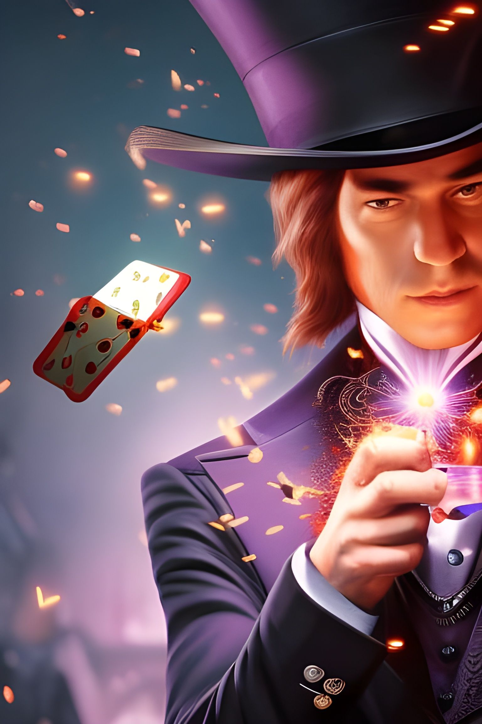 Mysterious Magician Portrait with Playing Cards