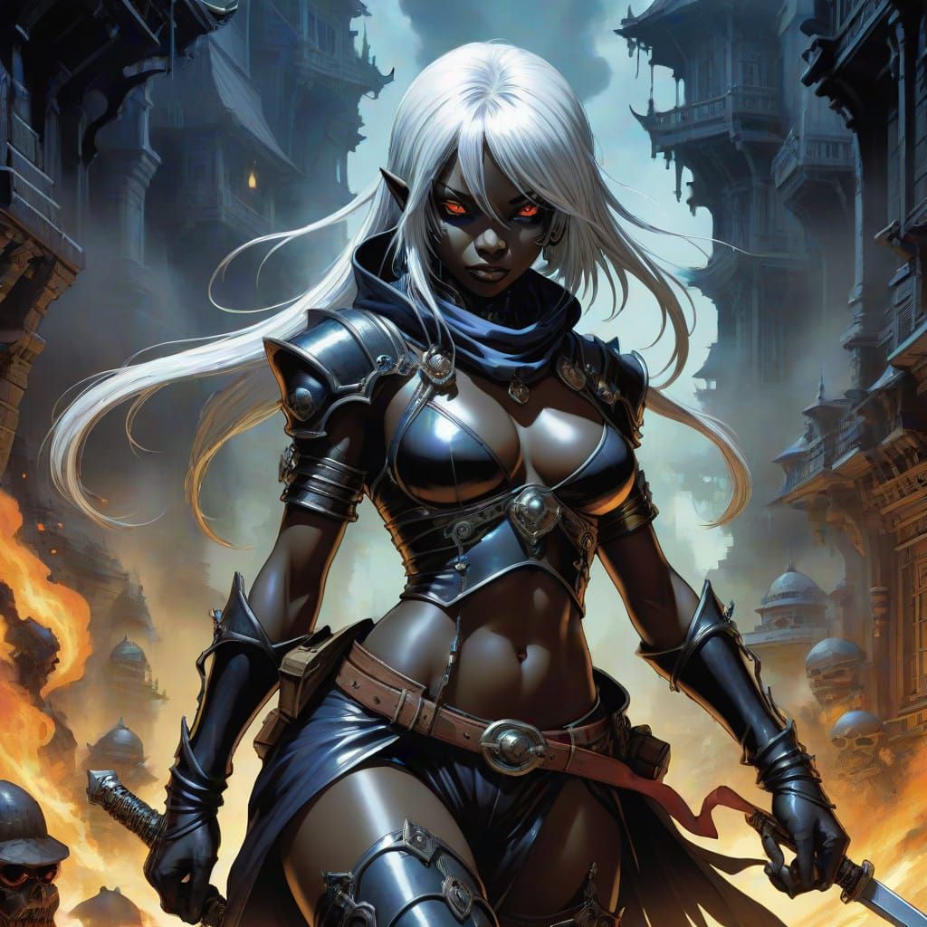 Sensual Drow Warrior Embarks into Fiery Abyss, in Cyberpunk ...