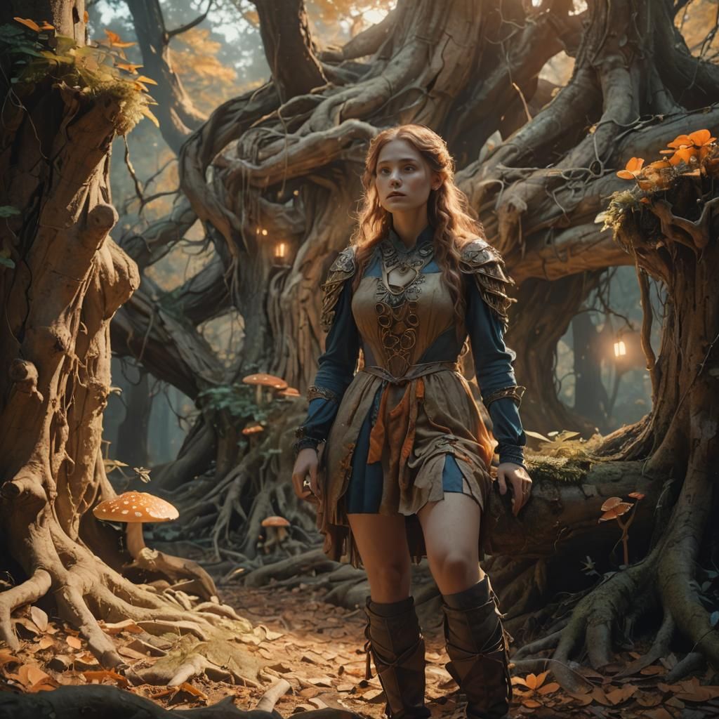 Lonely Girl in Mystical Forest Concept Art