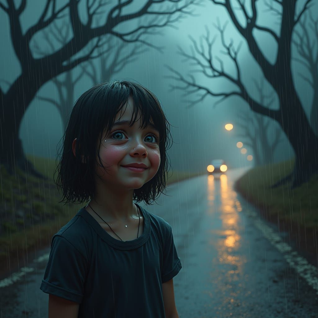 Terrified Girl in Storm: Matte Painting Concept Art