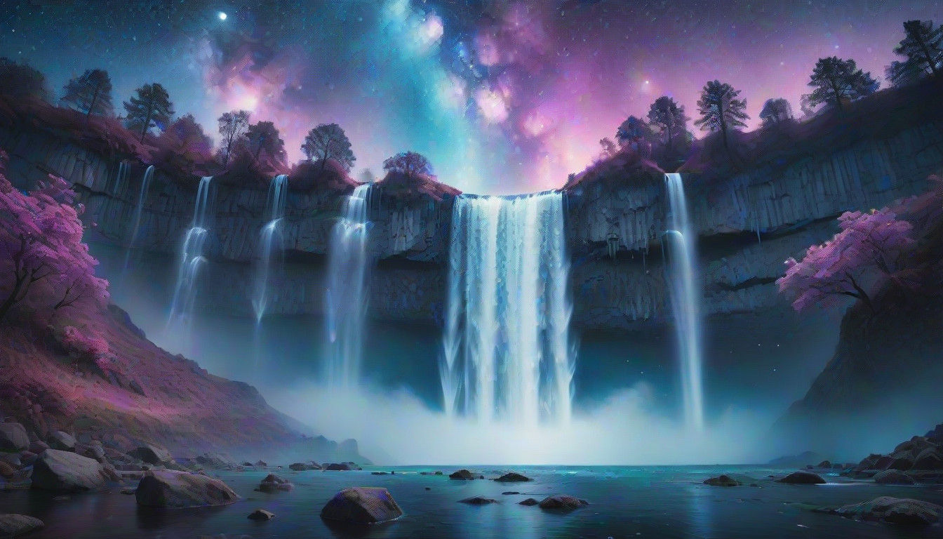 Ethereal Waterfall Nebula at Night