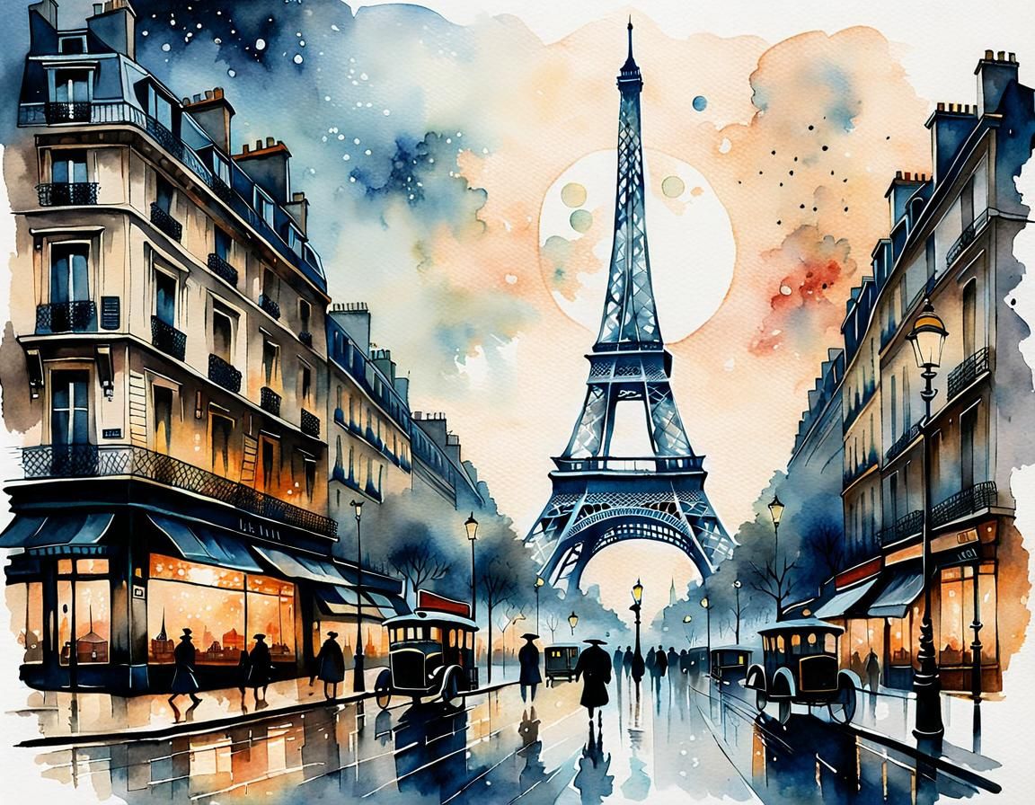 1900s Paris Double Exposure Watercolor Cityscape