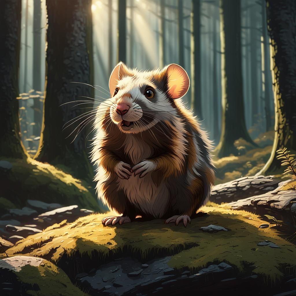 Fluffy Rodent in Enchanting Woodland Scene