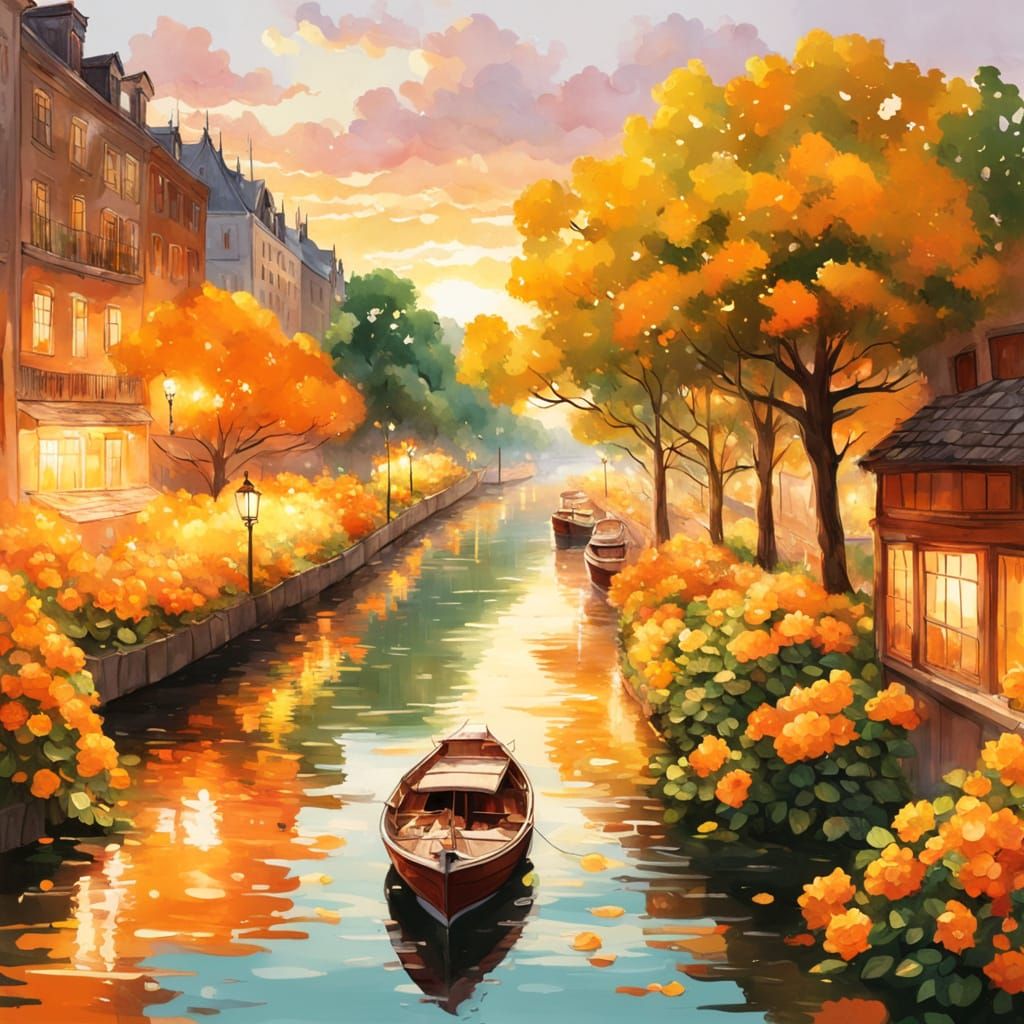 Boat on River with Tangerine Trees and Marmalade Skies
