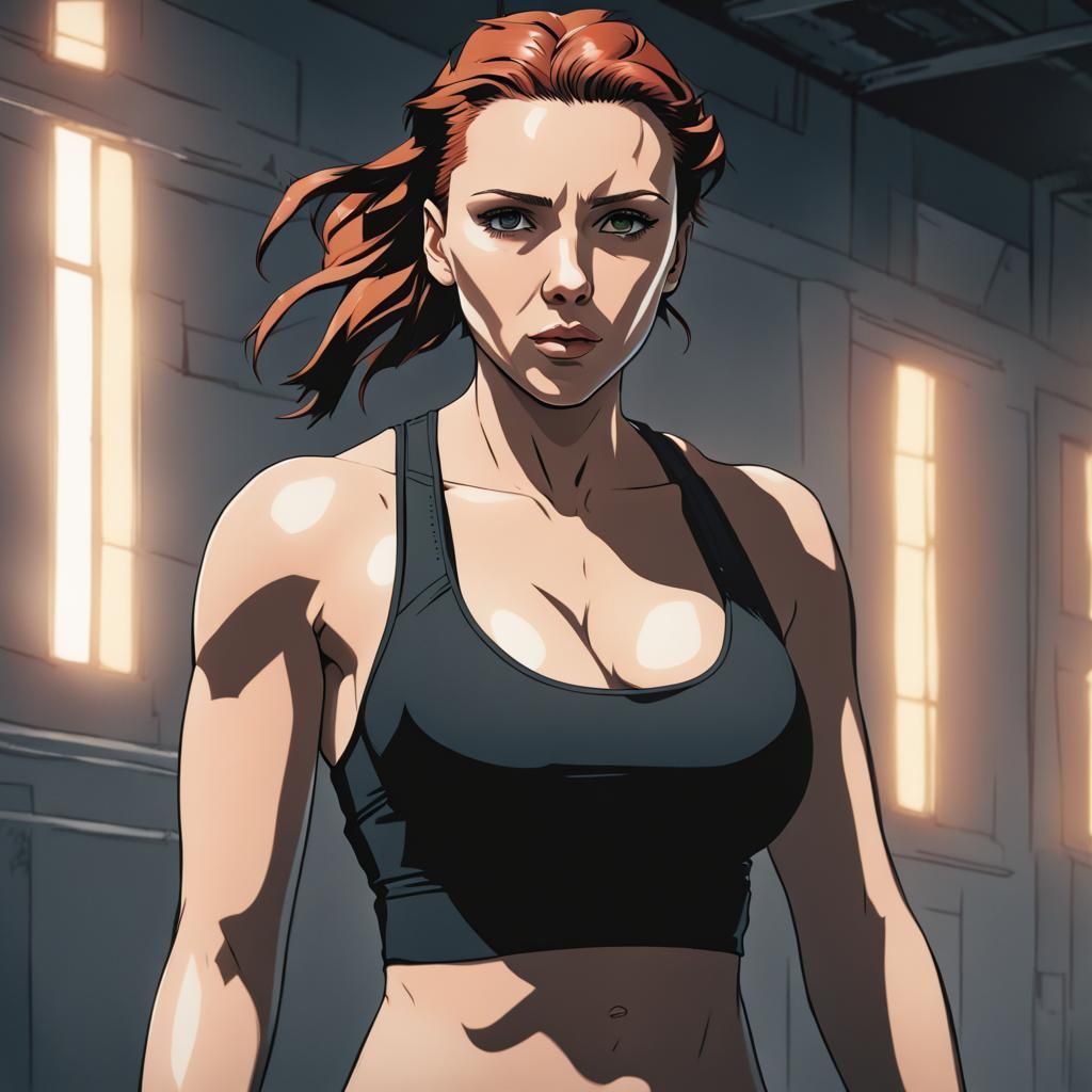 Anime Style Portrait in Black Sports Bra