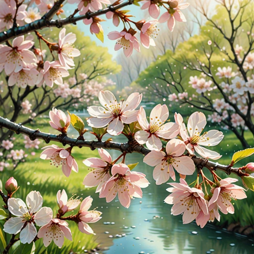 Whimsical Cherry Blossoms in Watercolor