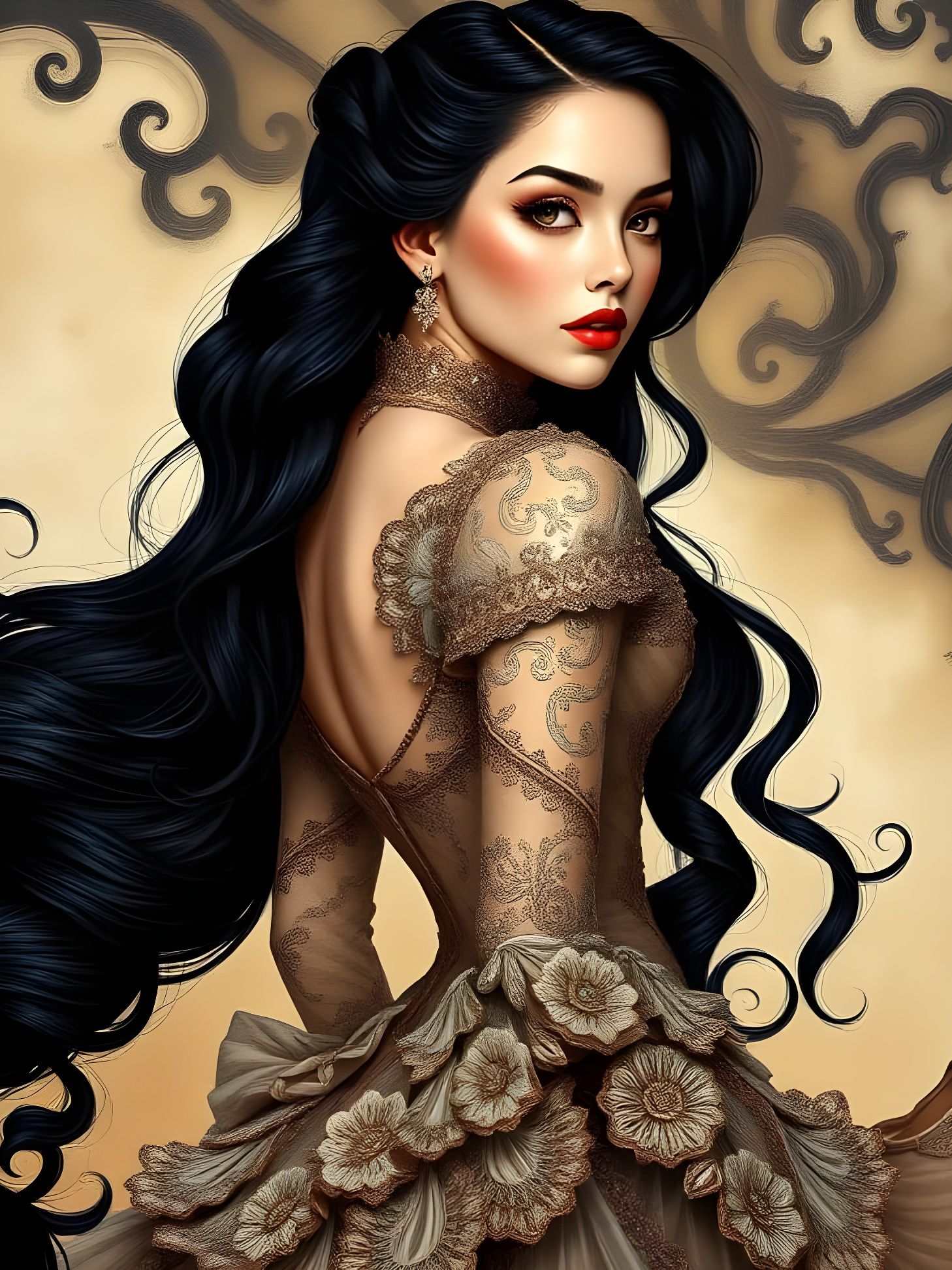 Elegant Woman in Haute Couture Gown, Surreal Art